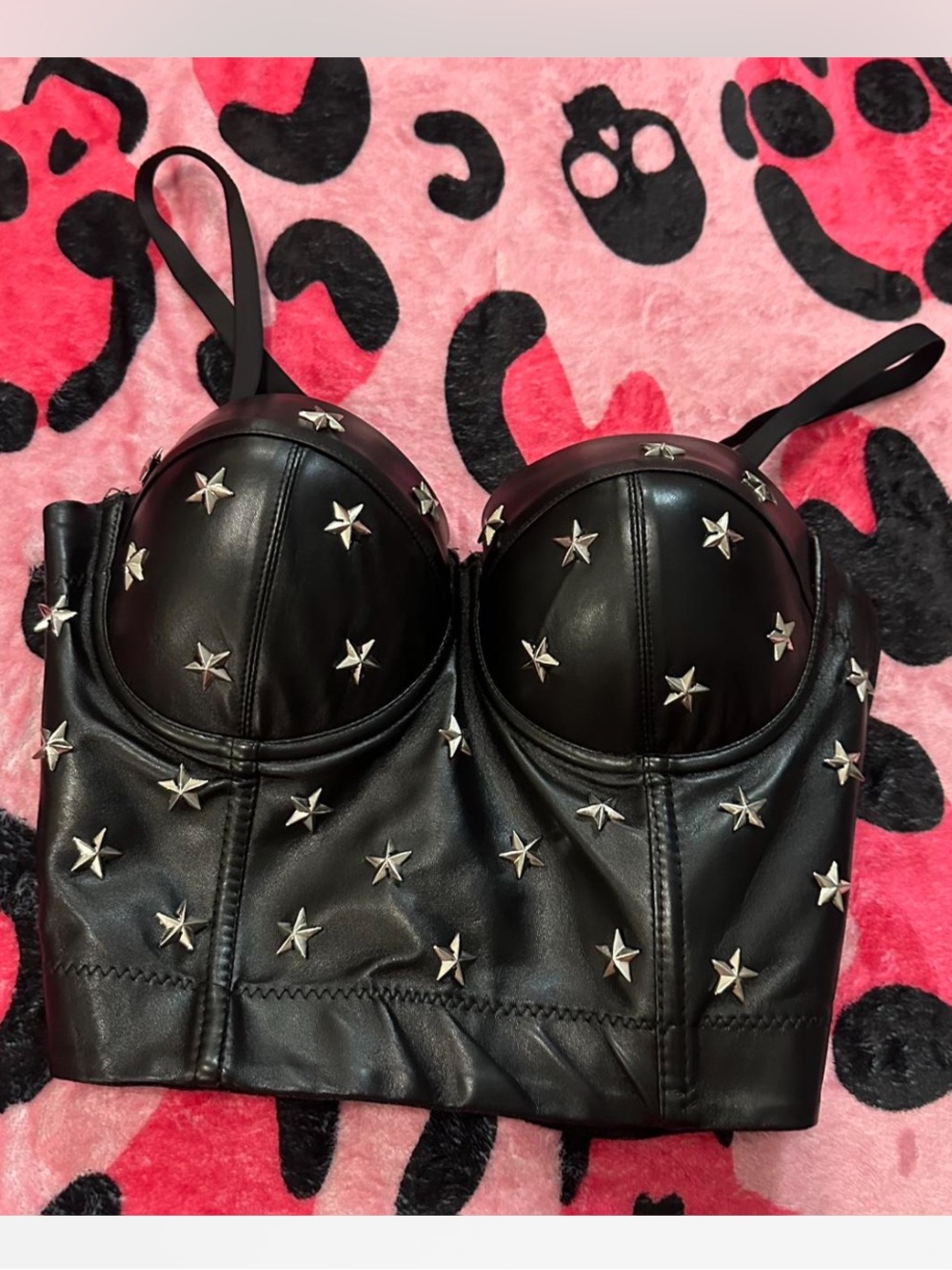 Black Leather Star Corset Top M